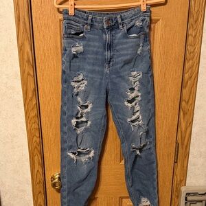 American Eagle Outfitters High Rise Distressed Jeans - Blue